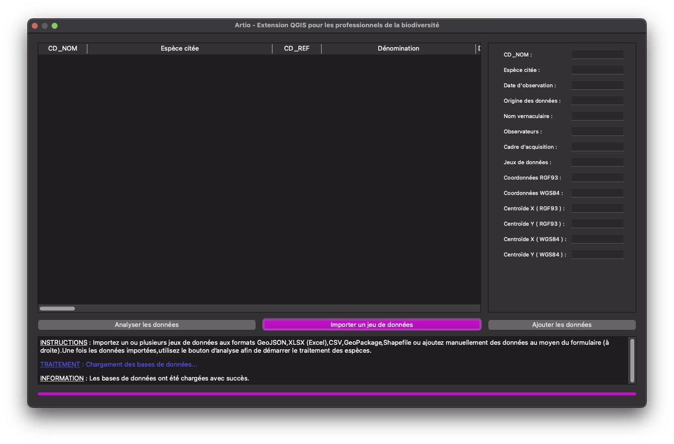 Capture d'écran de l'interface utilisateur d'Artio